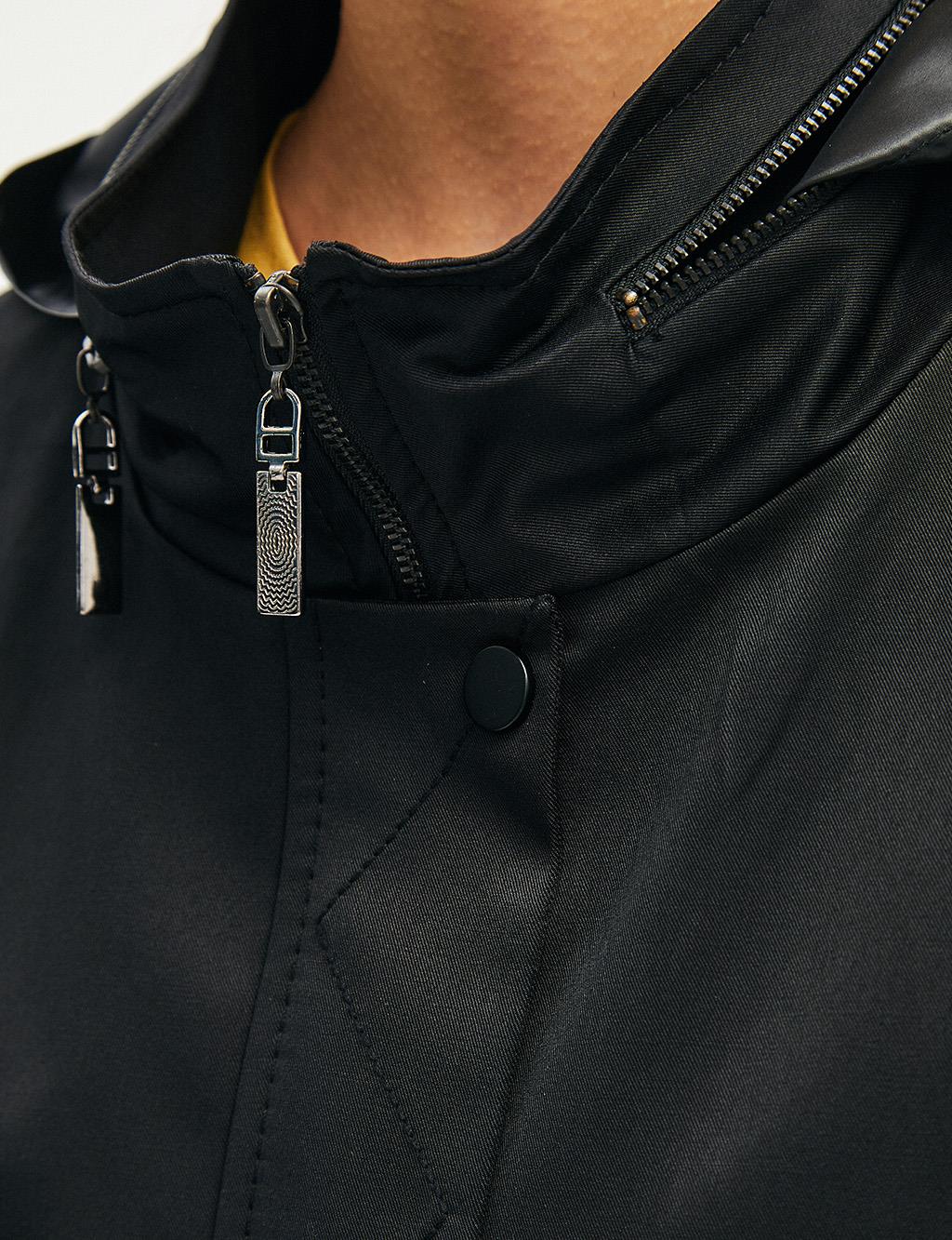 Stitch Detailed Sport Trench Coat Black