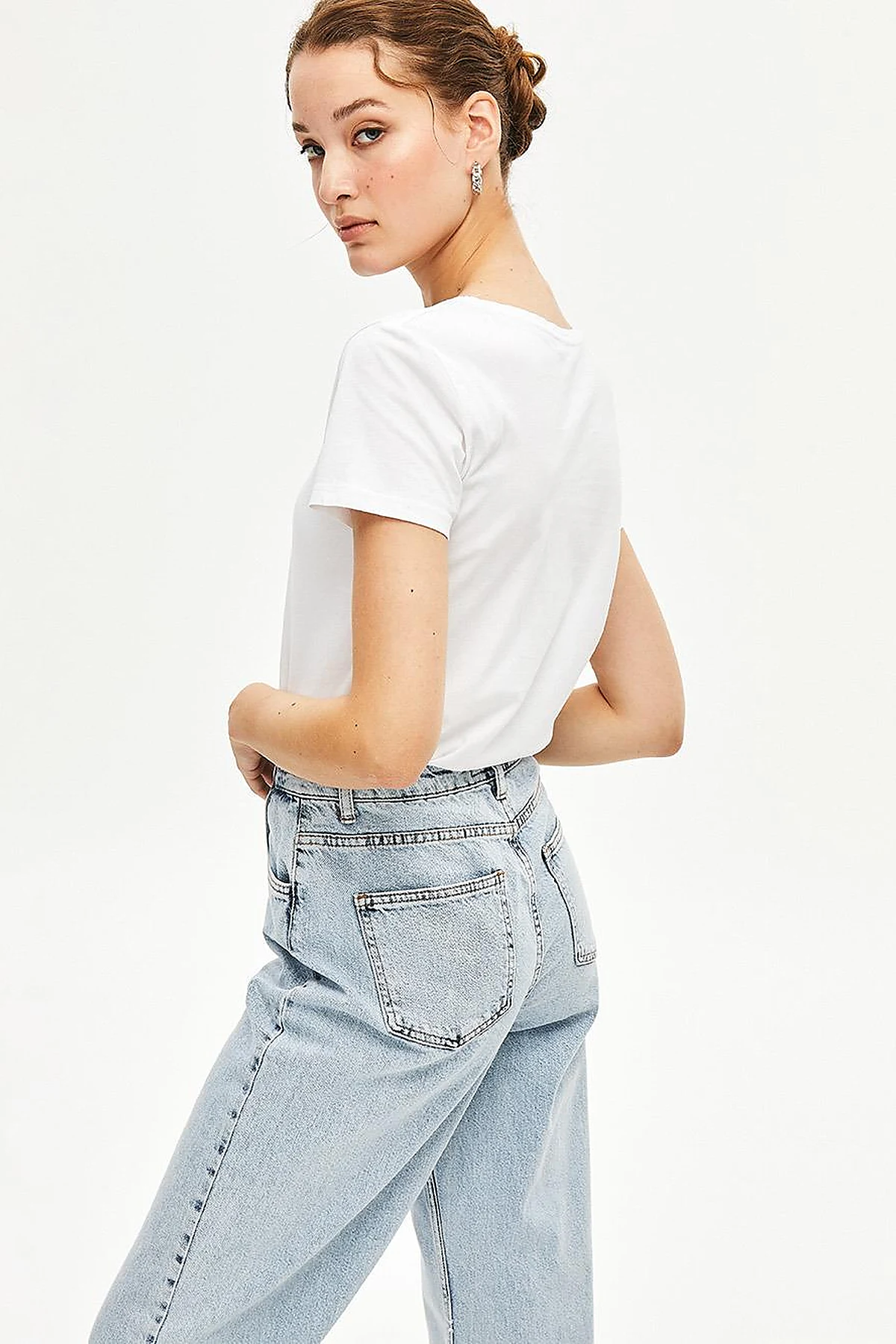 Bol Paça Eskitme Denim Pantolon Açık Mavi