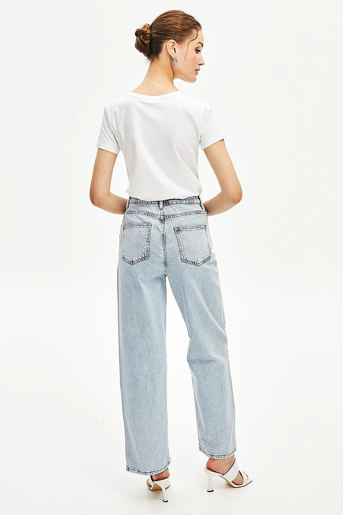 Bol Paça Eskitme Denim Pantolon Açık Mavi