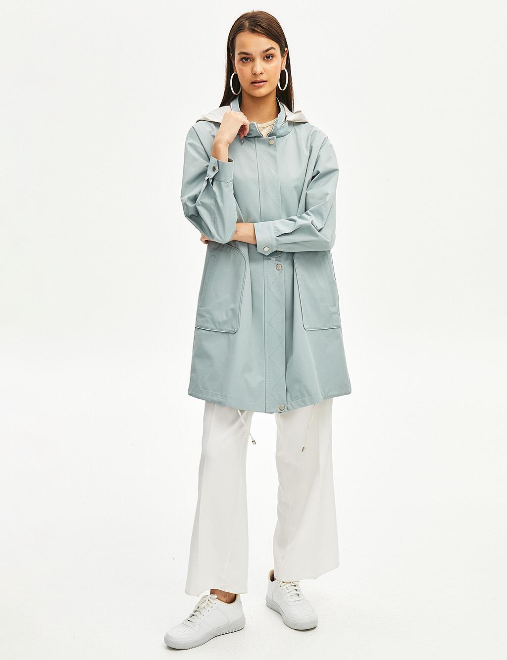Stitch Detailed Sport Trench Coat Mint
