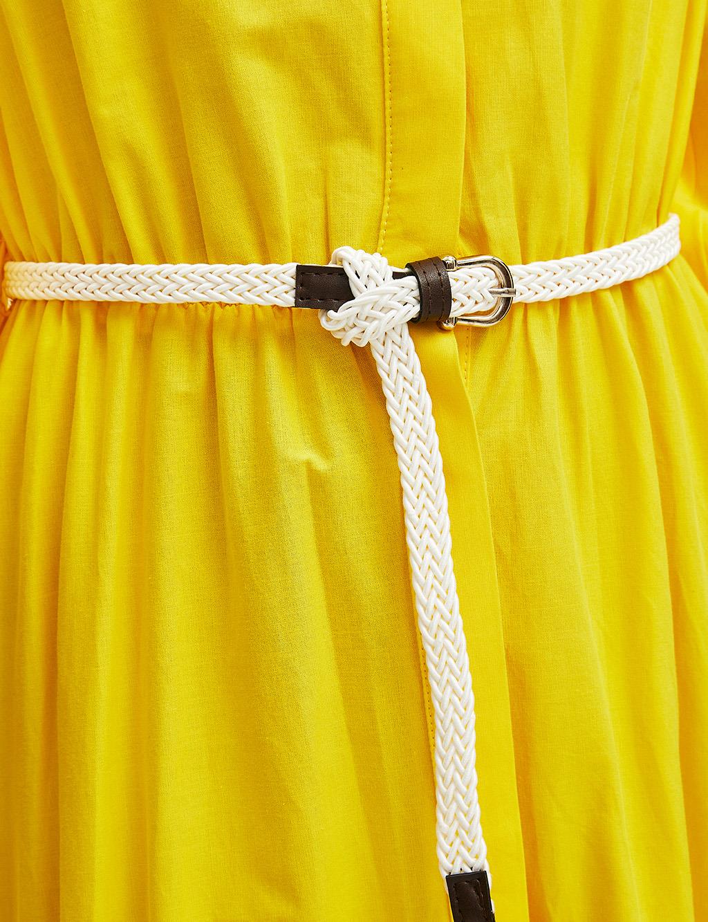 Kemerli Balon Kol Elbise Sarı
