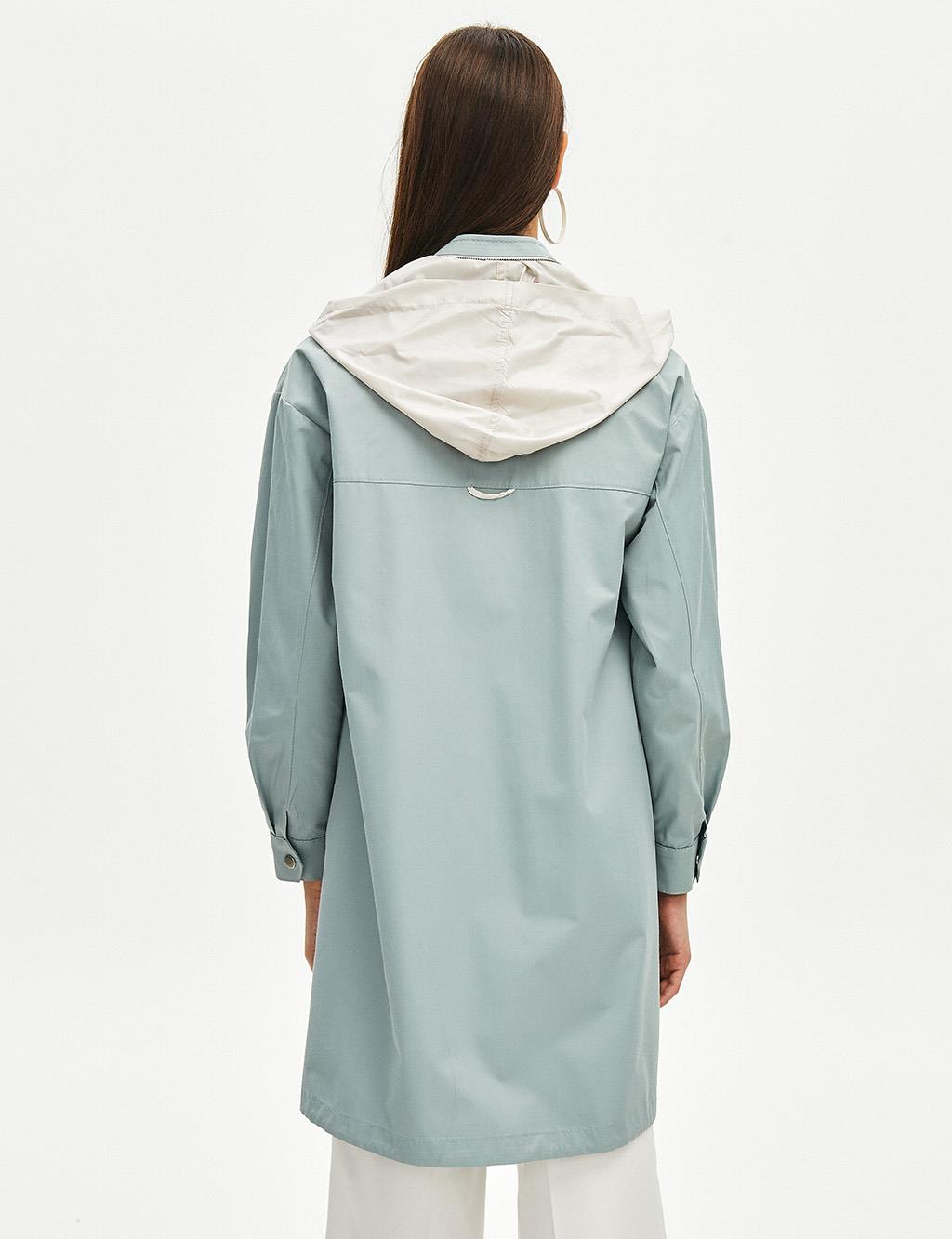 Stitch Detailed Sport Trench Coat Mint