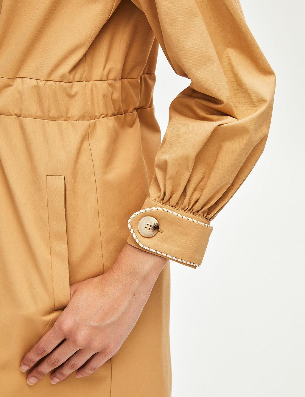 Belted Shirt Collar Trench Coat Beige