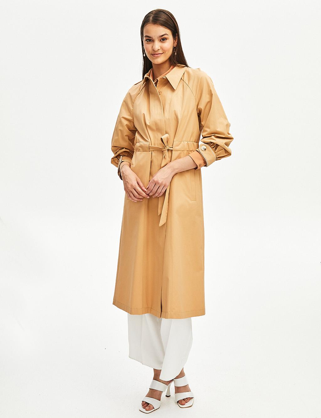 Belted Shirt Collar Trench Coat Beige