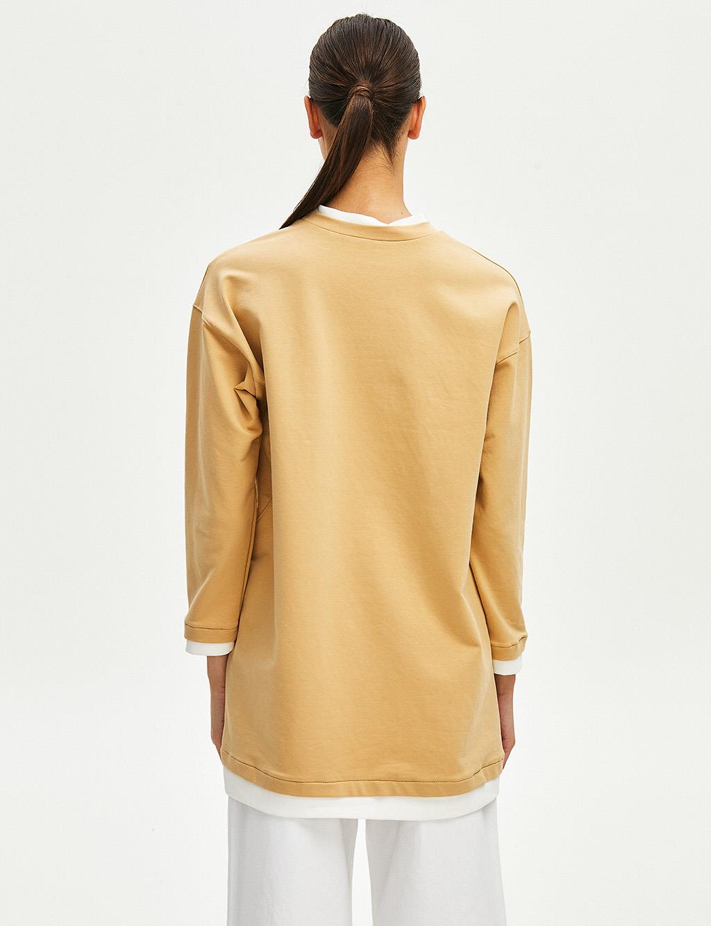 Embroidered Low Sleeve Sweatshirt Beige