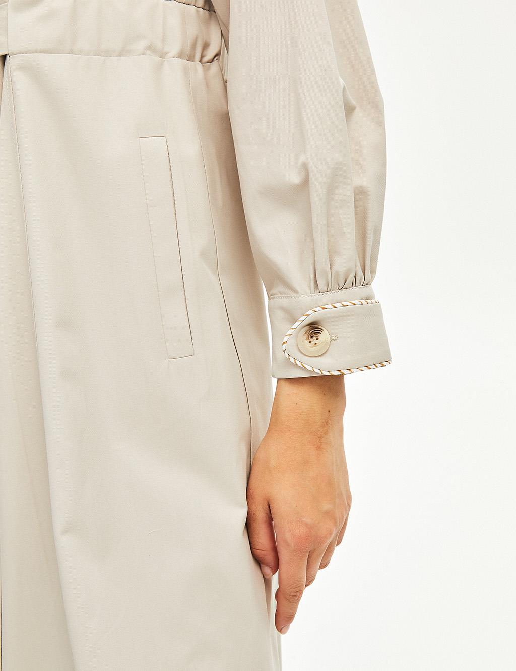Belted Shirt Collar Trench Coat Cream