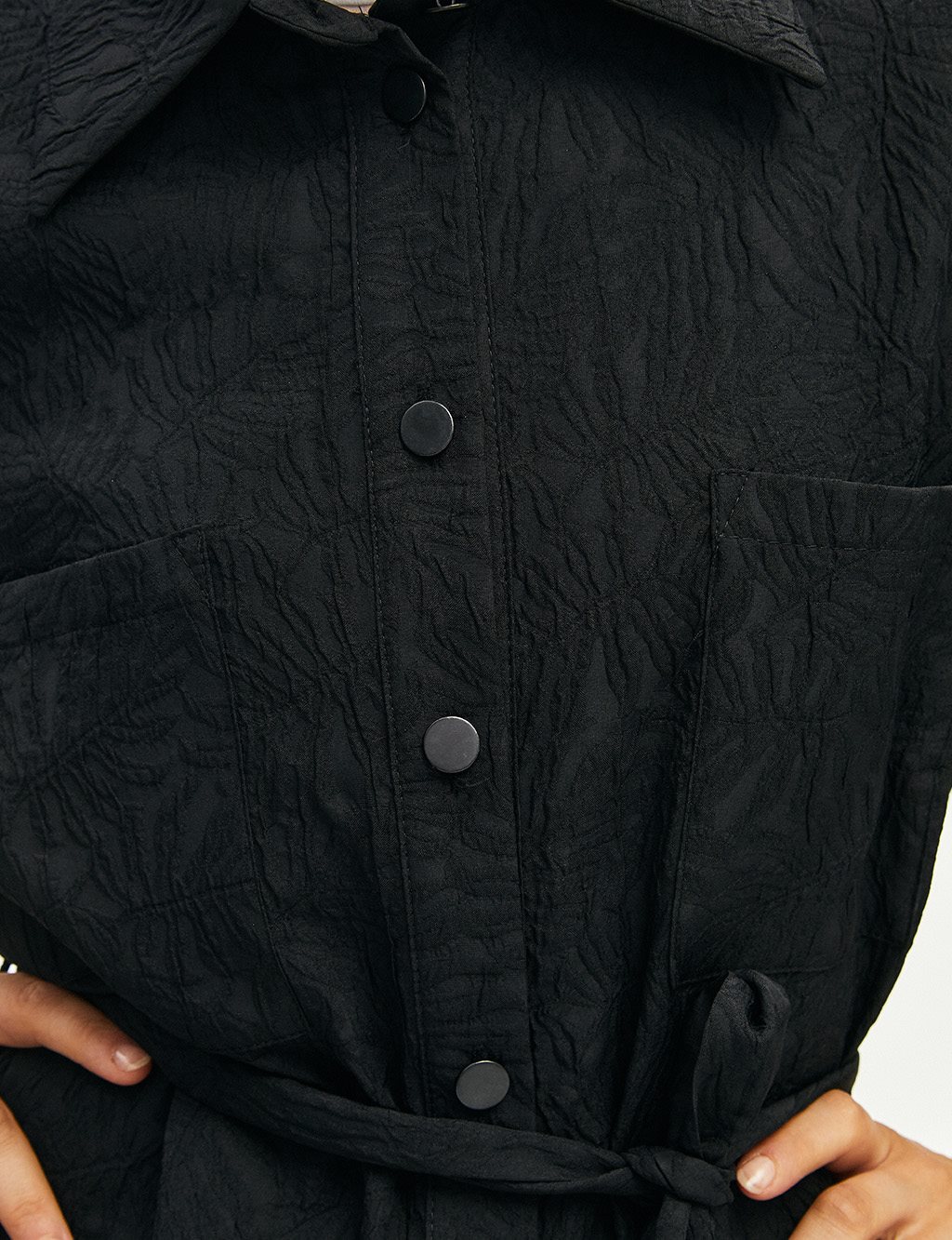 Double Pocket Jacquard Dress Black