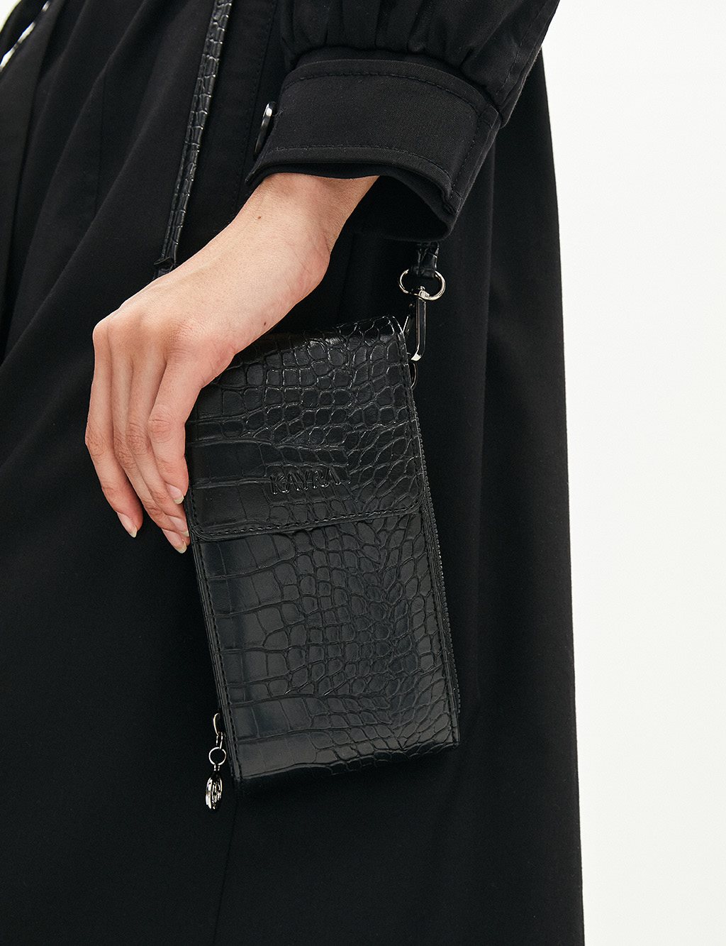 Croco Patterned Multifunctional Bag Wallet Black