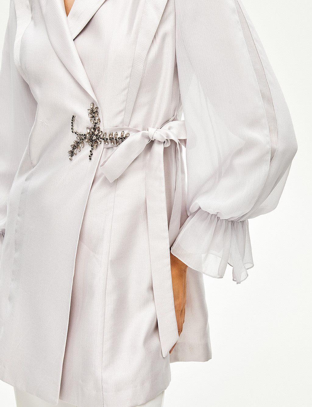 Pleated Double Breasted Collar Jacket Light Lilac