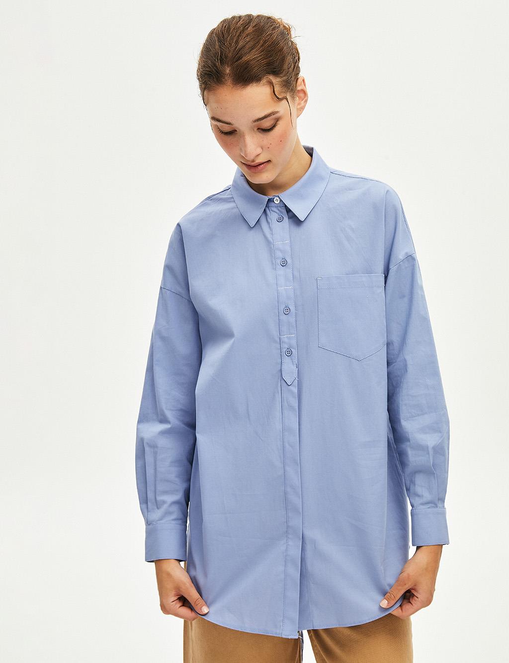 Low Sleeve Poplin Shirt Blue