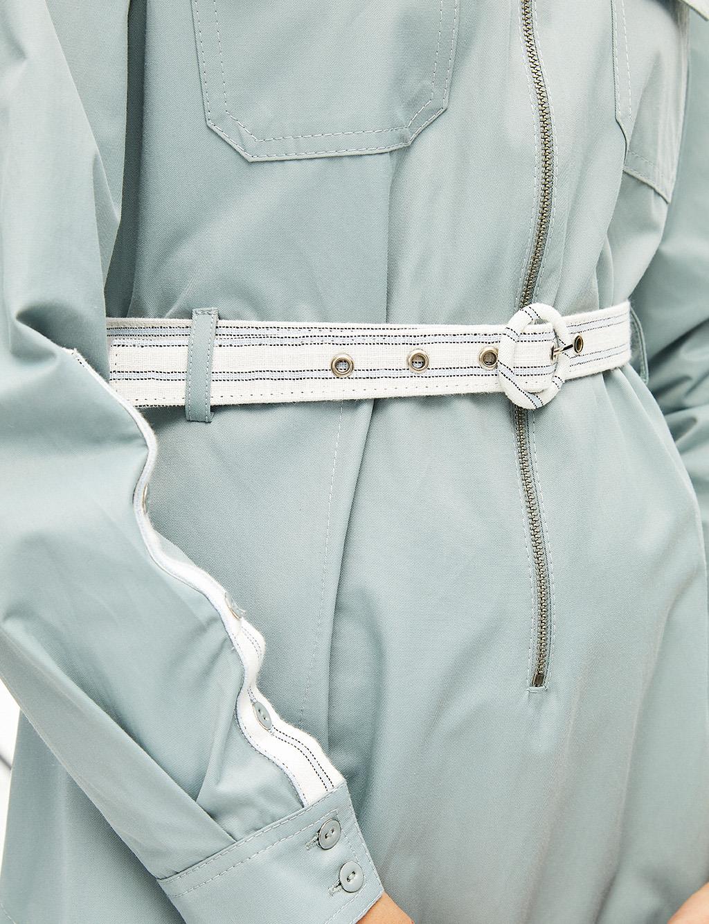 Belted Zipper Closure Long Dress Mint