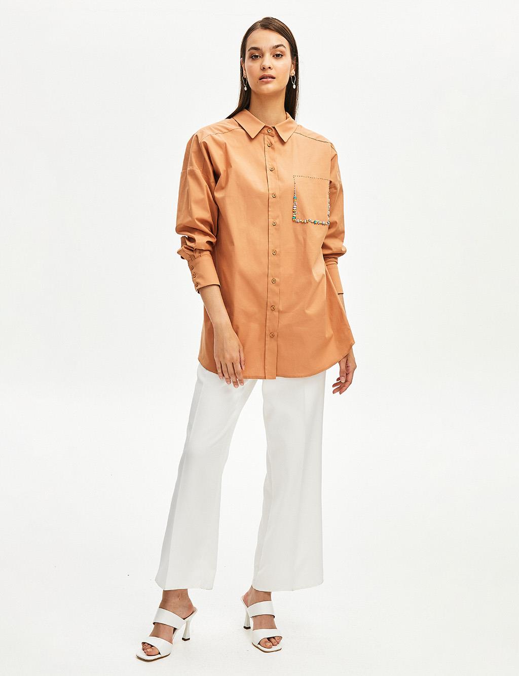 Bead Embroidered Shirt Camel