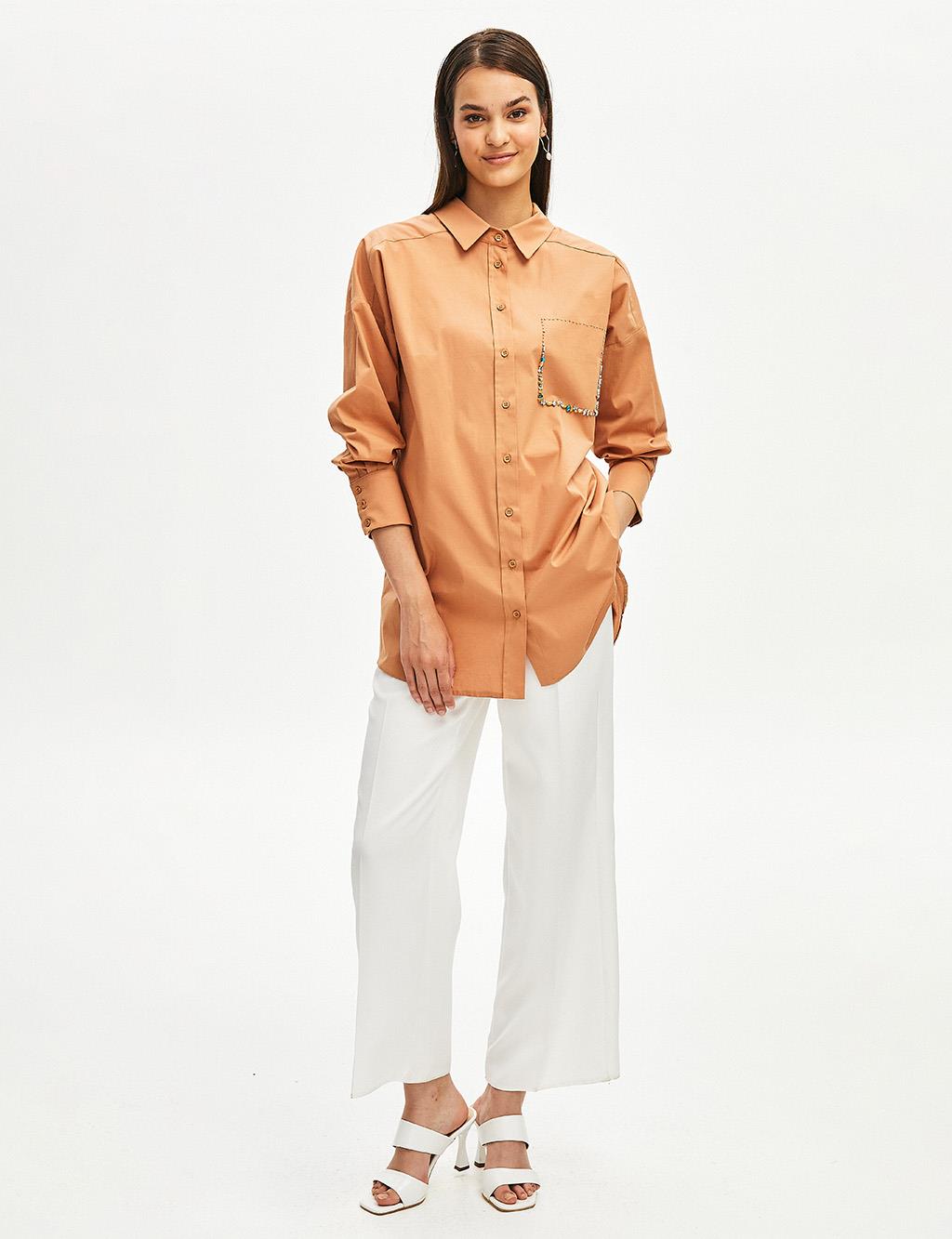 Bead Embroidered Shirt Camel