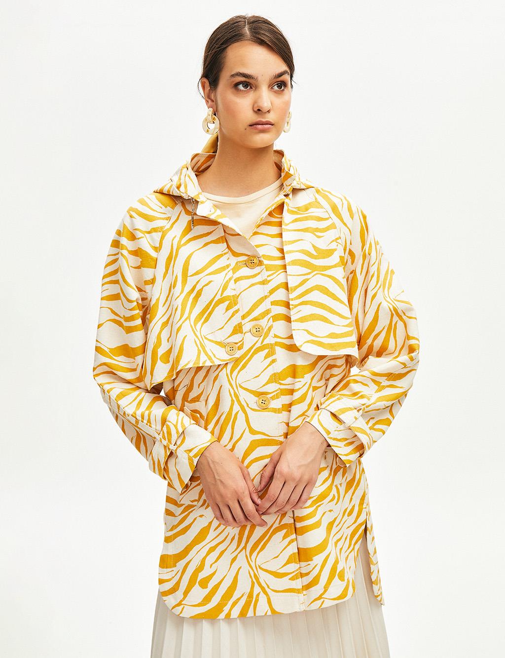 Zebra Patterned Seasonal Coat Ecru-Mustard