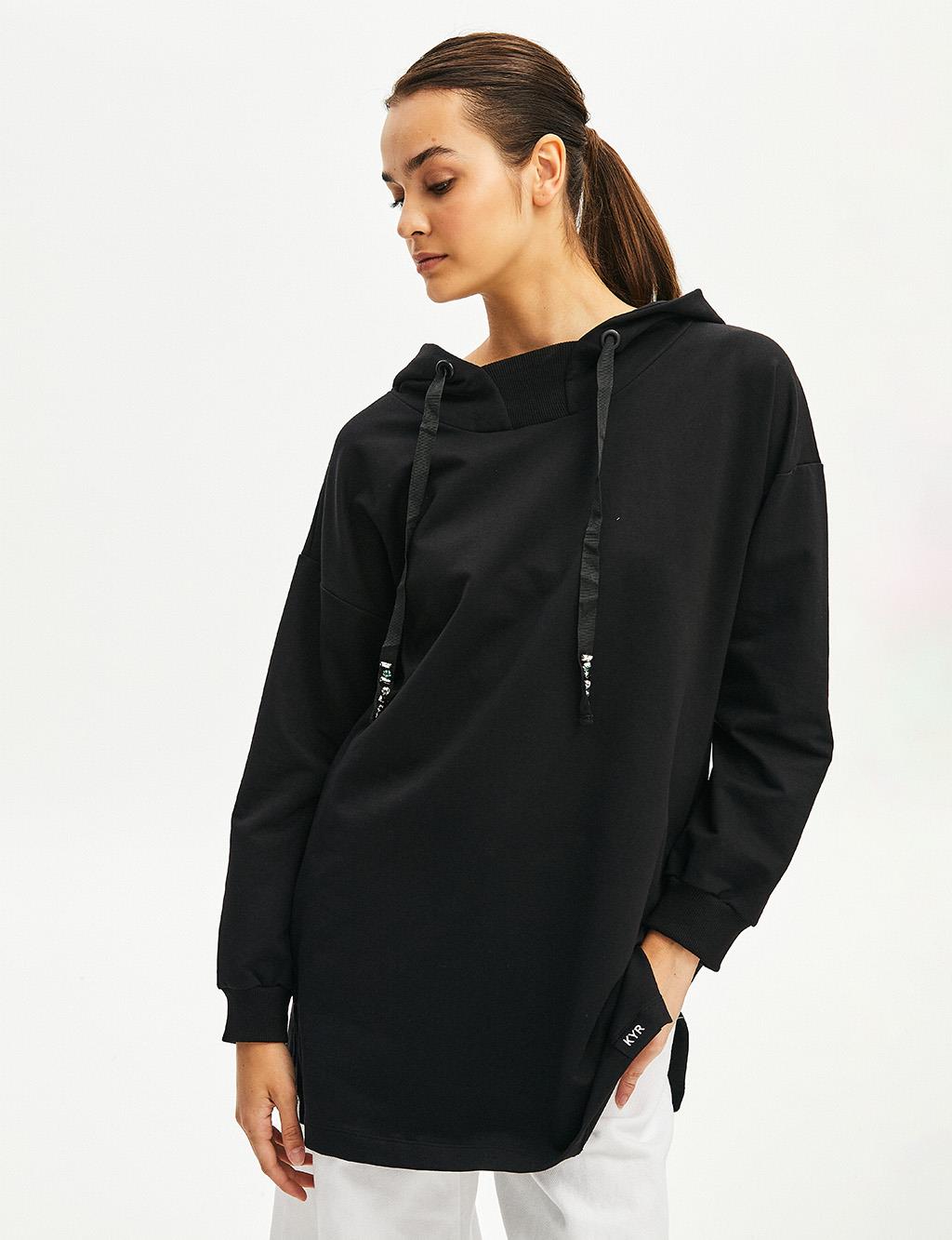 Hooded Two Yarn Sweatshirt Black