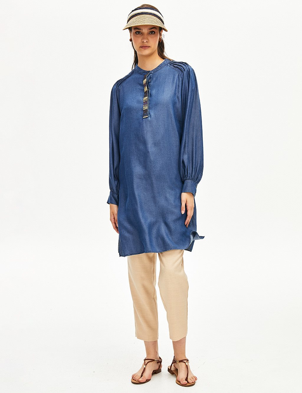 Bead Embroidered Tencel Tunic Navy