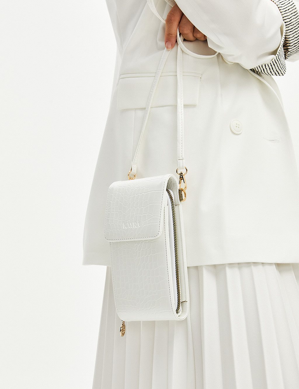 Croco Patterned Multifunctional Bag Wallet White