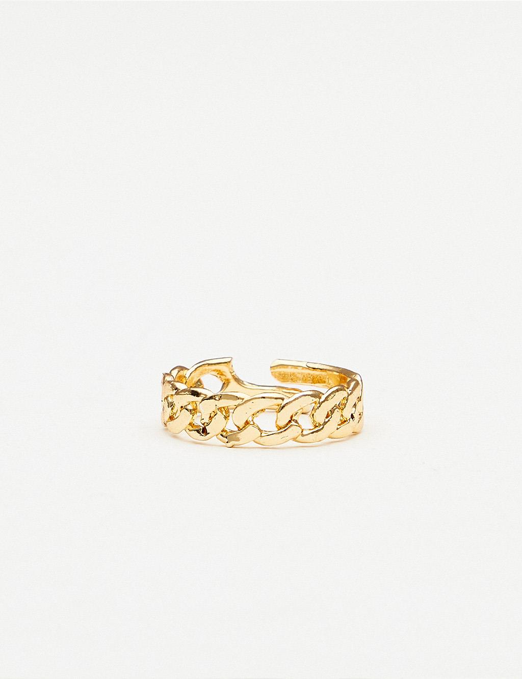 Adjustable Knit Chain Ring Gold Color