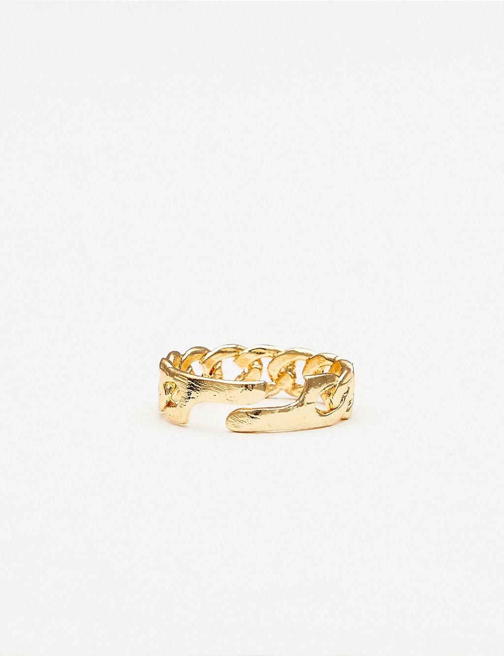 Adjustable Knit Chain Ring Gold Color
