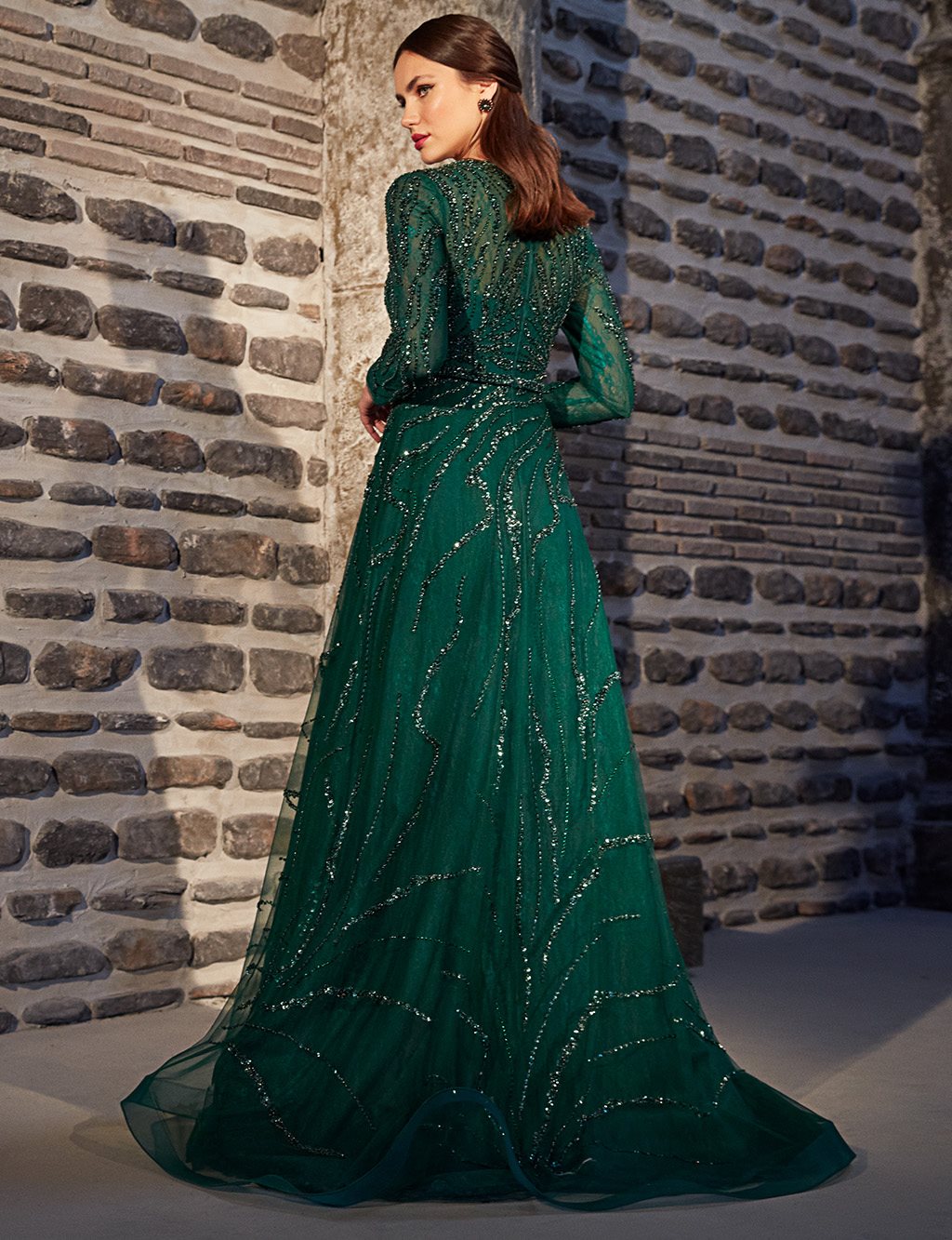  TIARA Sequined Boat Neck Evening Dress Emerald