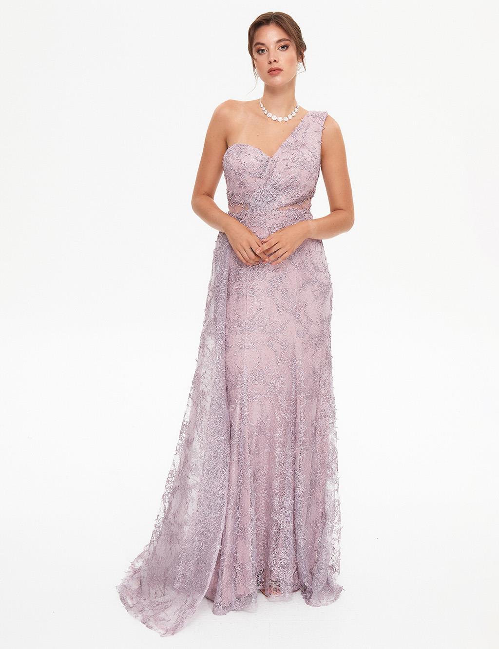 TIARA One Shoulder Dress With Cape Lilac