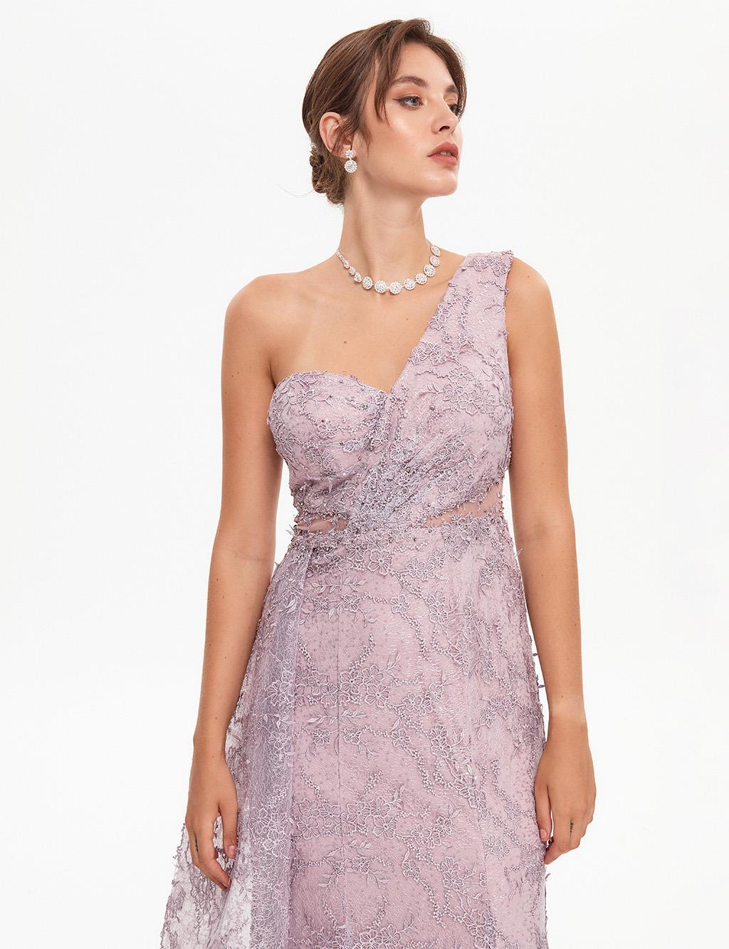 TIARA One Shoulder Dress With Cape Lilac