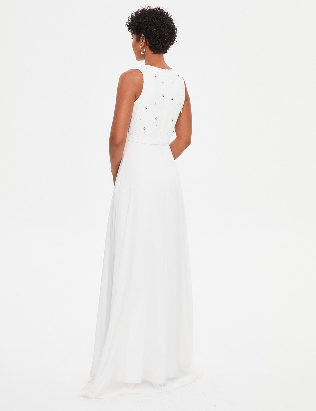 TIARA Illusion Collar Evening Dress White