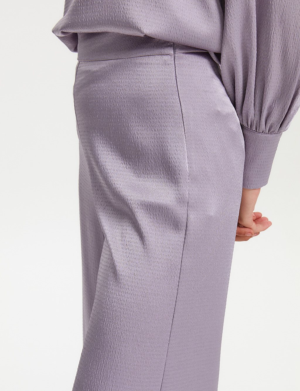 Embroidered Balloon Sleeve Wide Leg Binary Suit Lilac