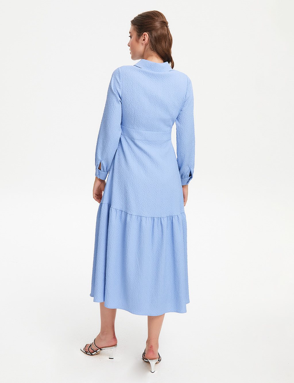 Textured Belted Dress Blue