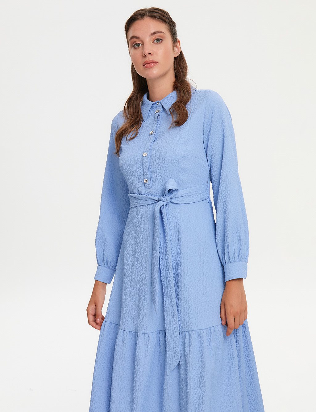 Textured Belted Dress Blue