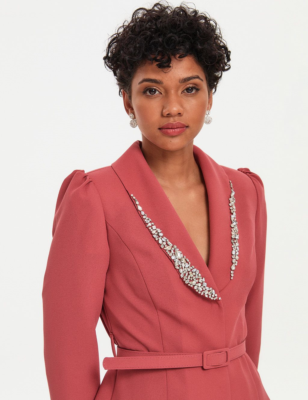 Stone Embroidered Double Breasted Suit Copper