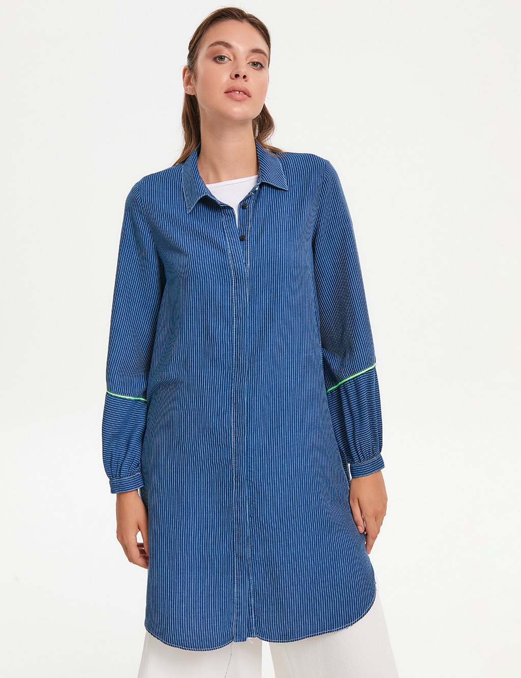 Hidden Pave Striped Tunic Navy