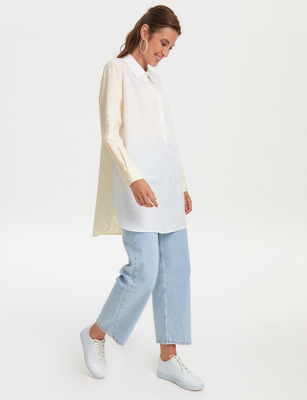 Floral Desenli Tunik Sarı-Beyaz