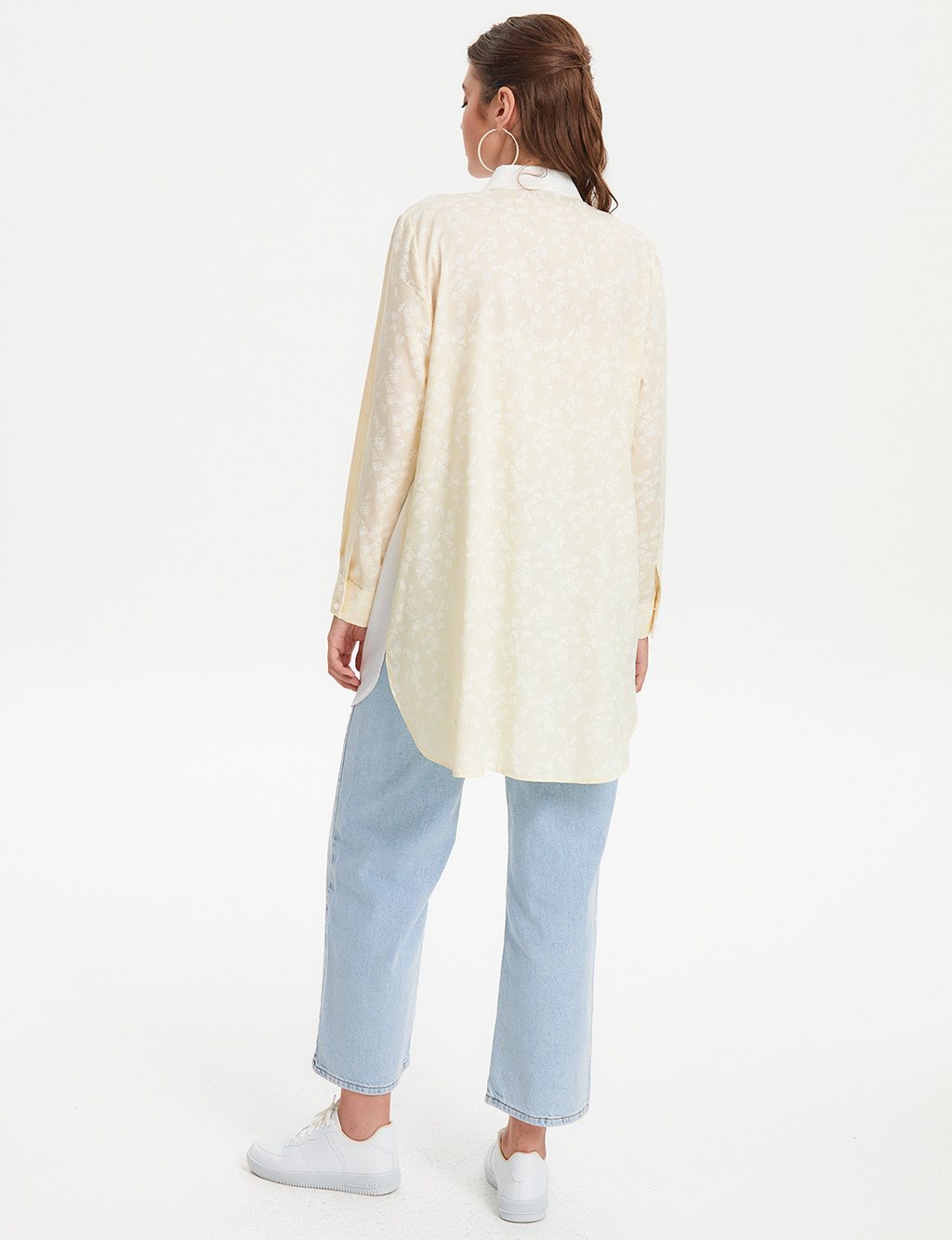 Floral Desenli Tunik Sarı-Beyaz