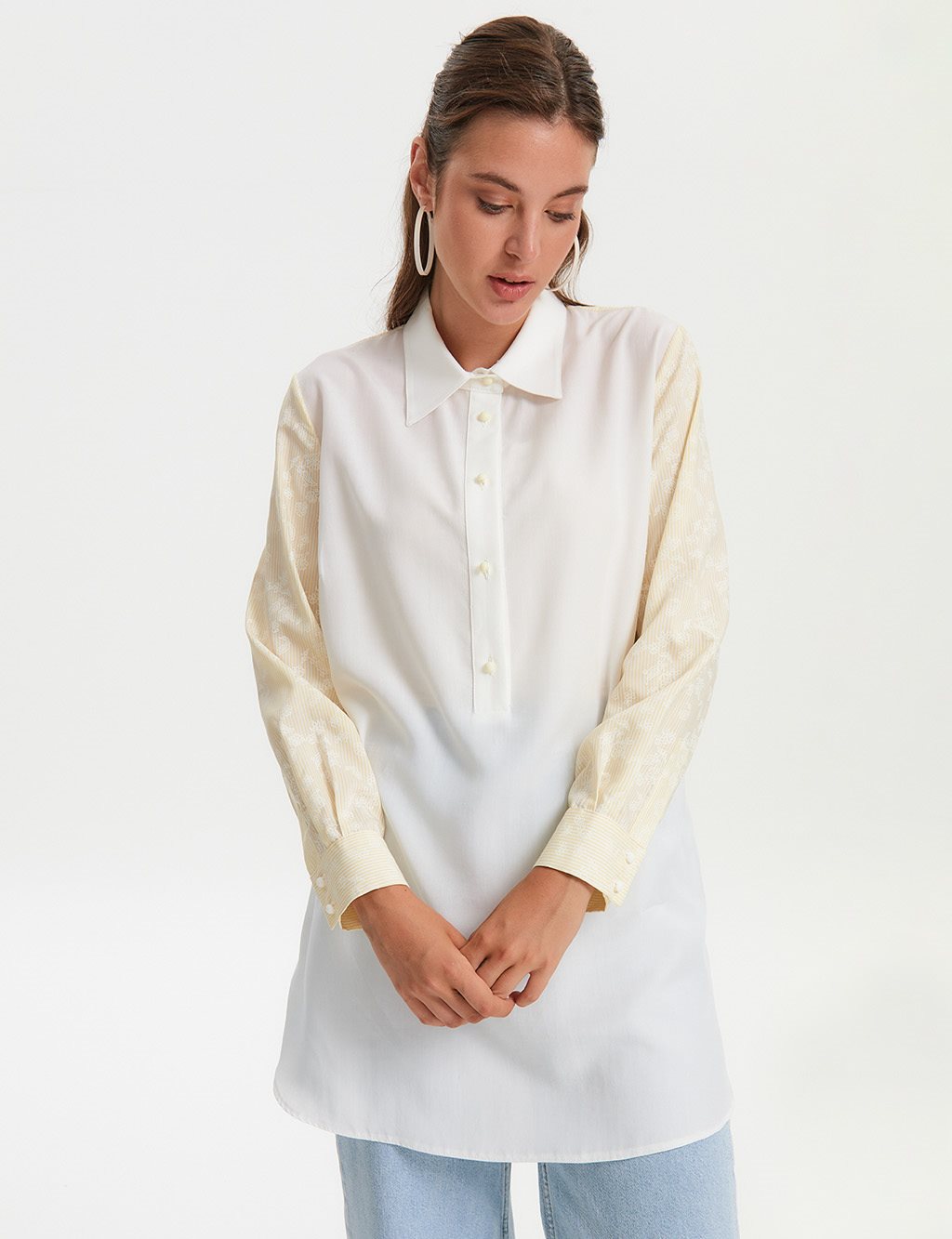 Floral Desenli Tunik Sarı-Beyaz