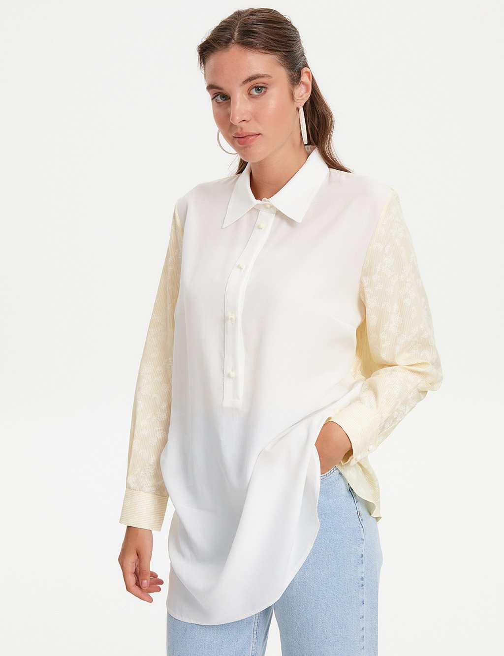 Floral Desenli Tunik Sarı-Beyaz