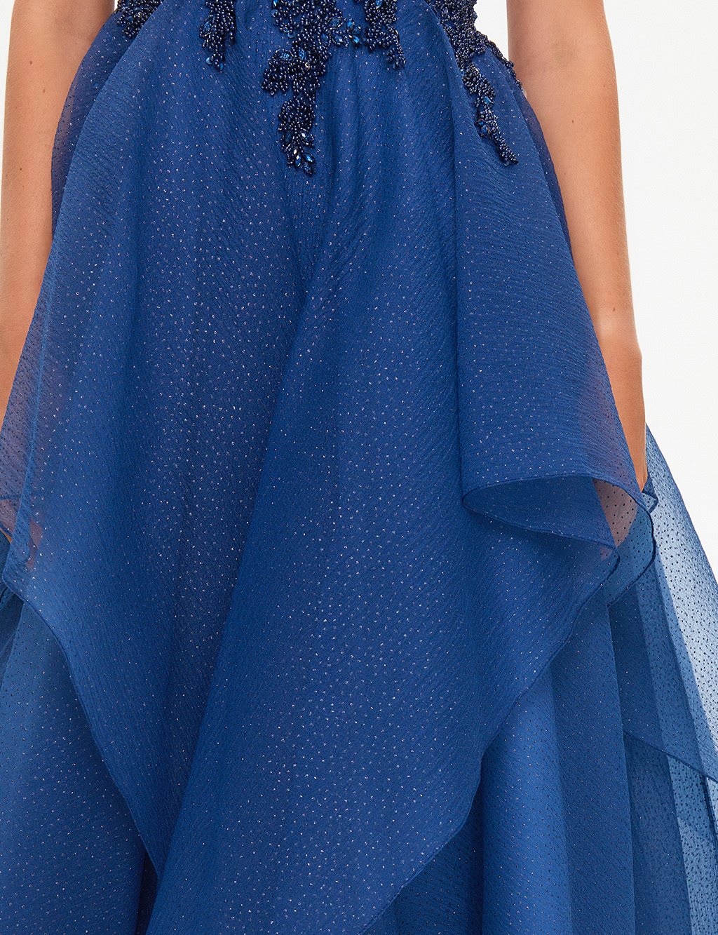 TIARA Thin Straps Embroidered Evening Dress Indigo