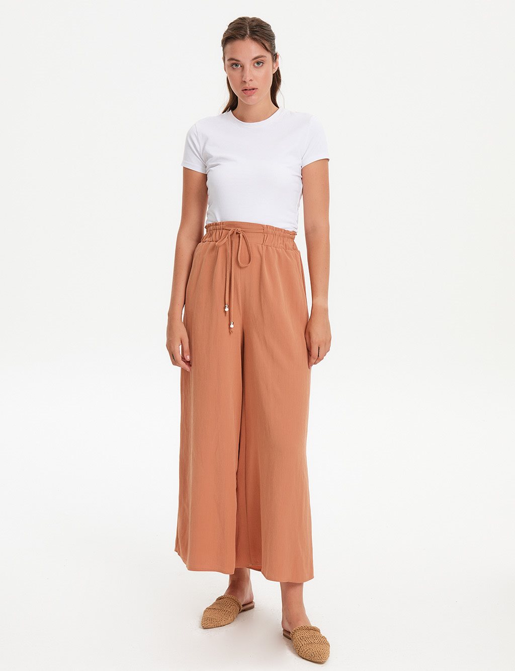 Wide Leg Pants With Elastic Waist Clay