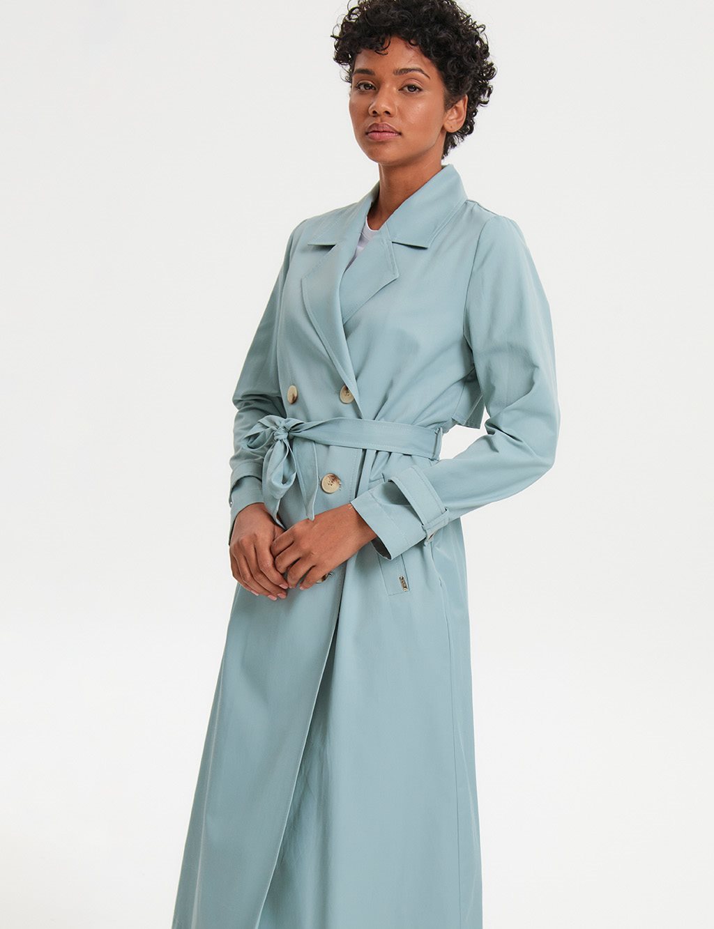 KYR Bone Button Belted Trench Coat Mint