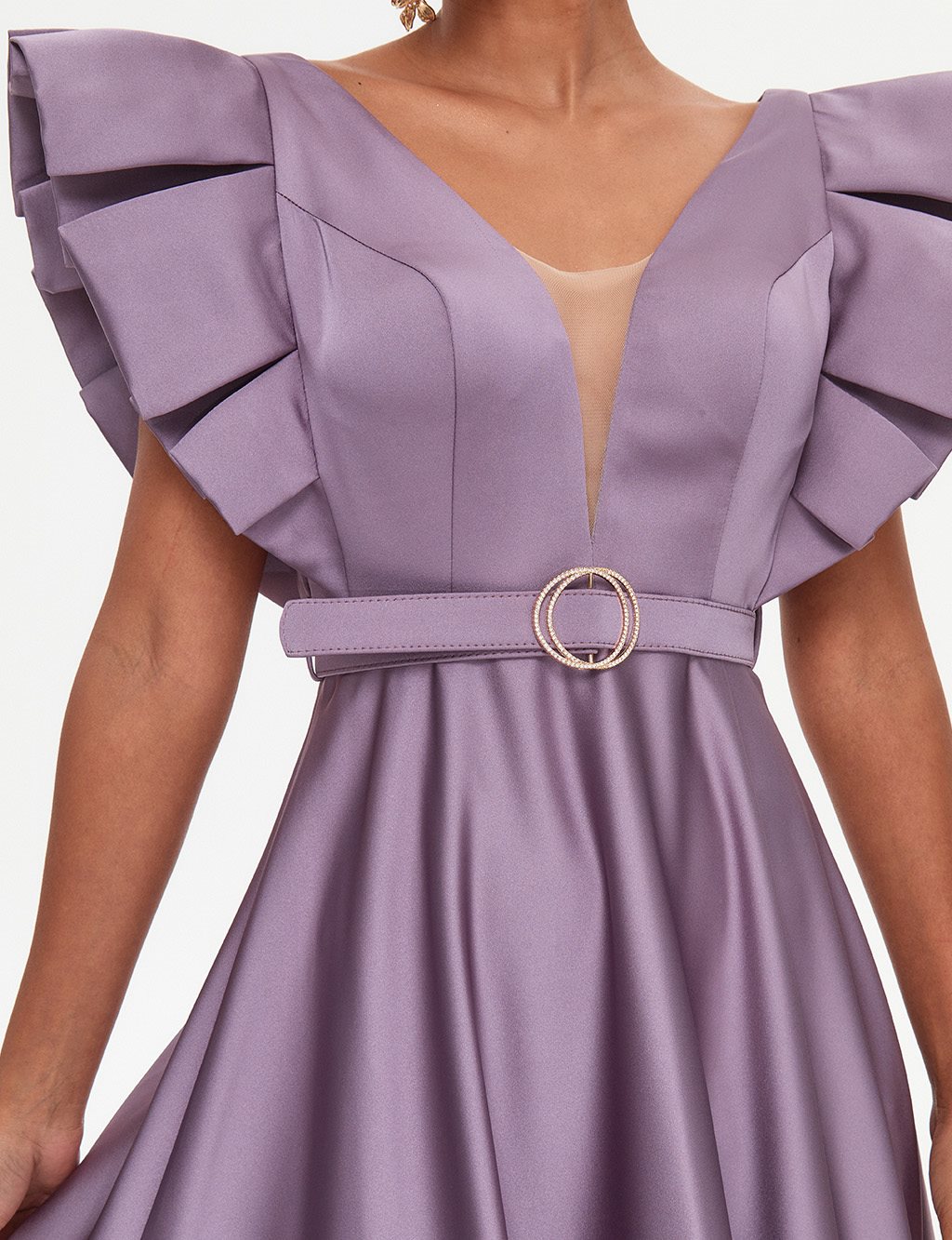 TIARA Butterfly Sleeve Belted Evening Dress Old Lavander