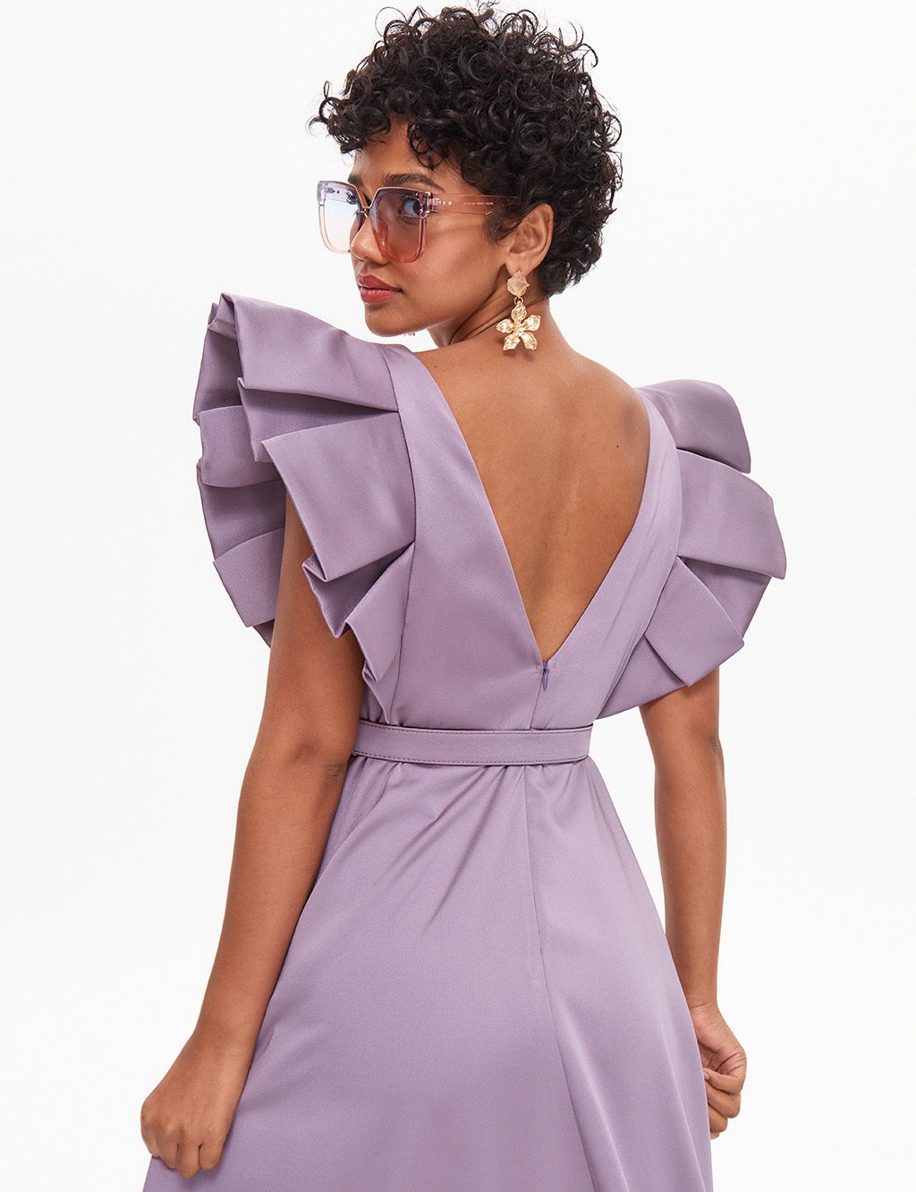 TIARA Butterfly Sleeve Belted Evening Dress Old Lavander