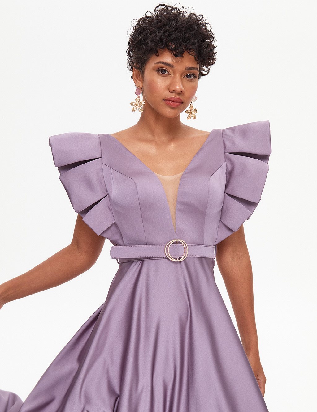 TIARA Butterfly Sleeve Belted Evening Dress Old Lavander