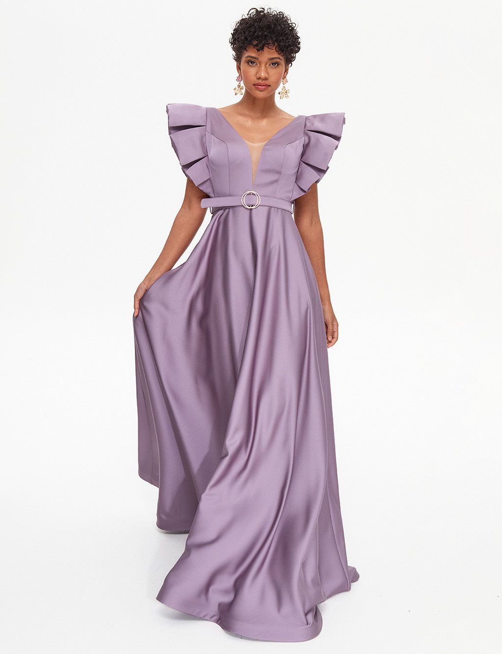 TIARA Butterfly Sleeve Belted Evening Dress Old Lavander