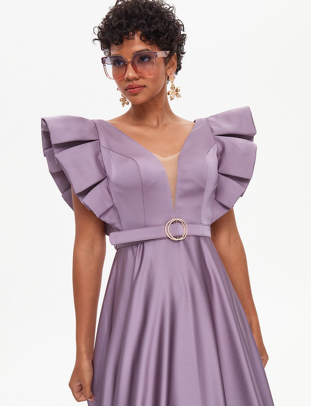 TIARA Butterfly Sleeve Belted Evening Dress Old Lavander