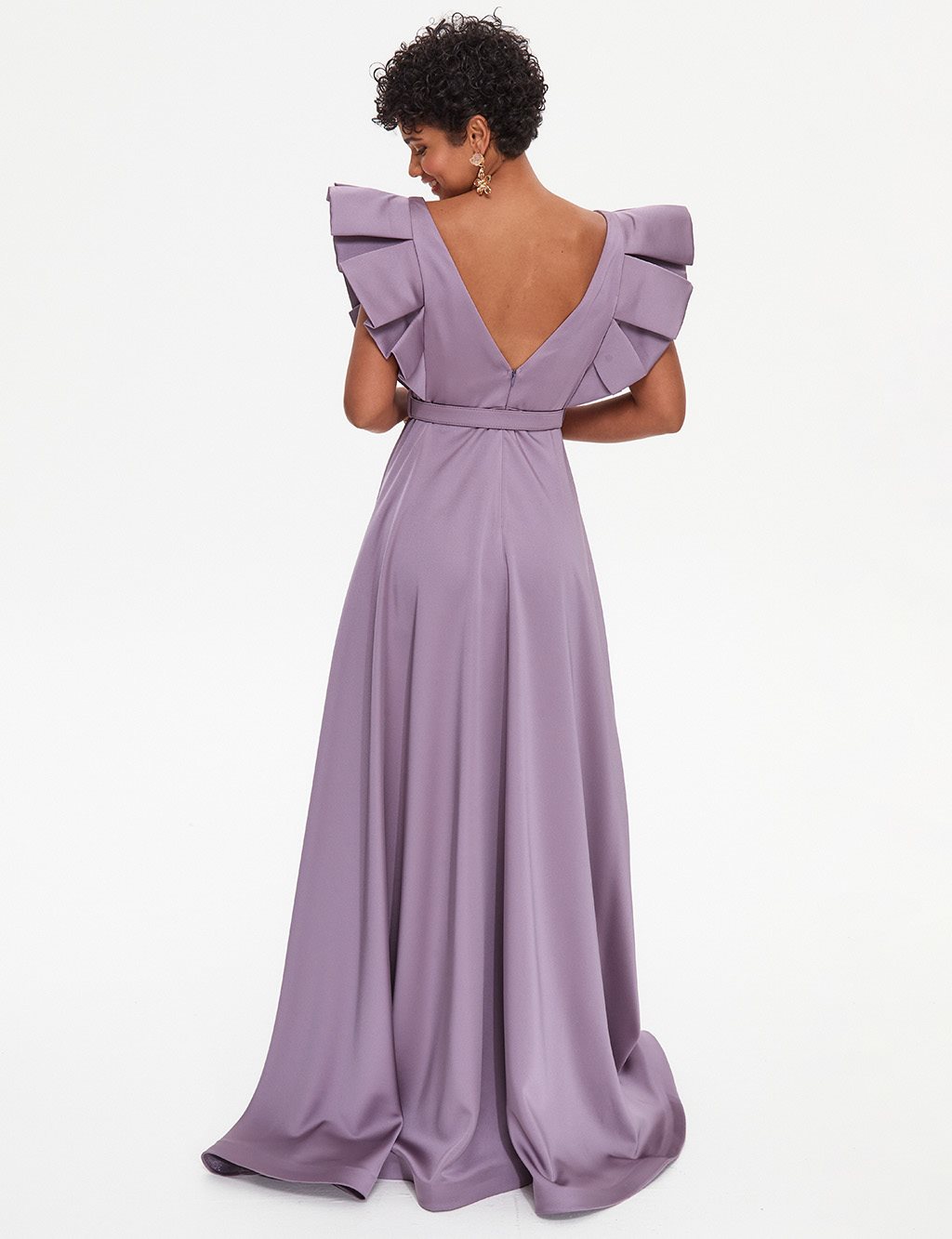 TIARA Butterfly Sleeve Belted Evening Dress Old Lavander