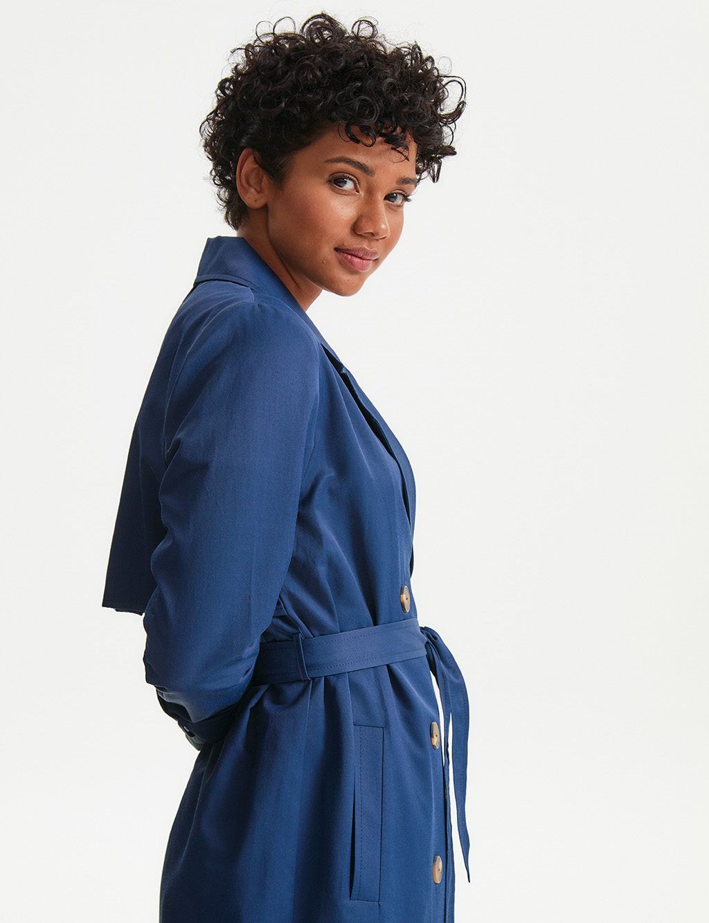 KYR Bone Button Belted Trench Coat Navy
