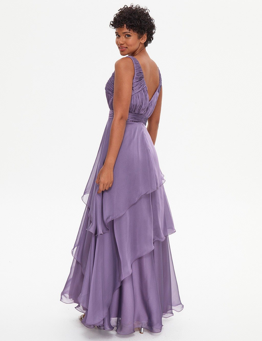 TIARA Deep V-Neck Layered Evening Dress Violet
