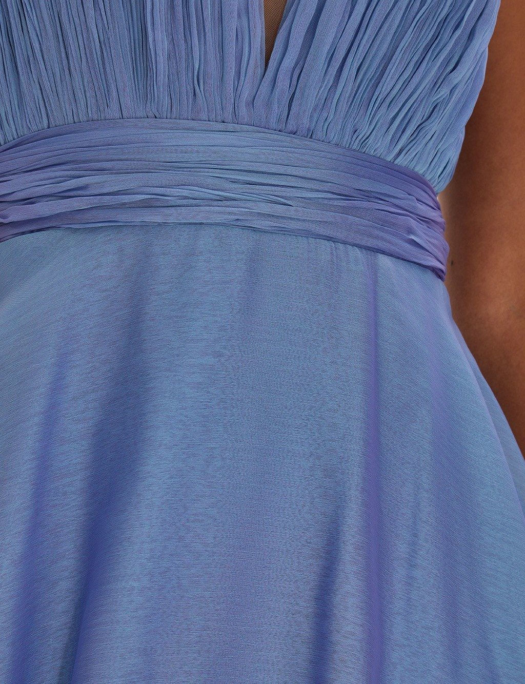 TIARA Deep V-Neck Layered Evening Dress Zen Blue