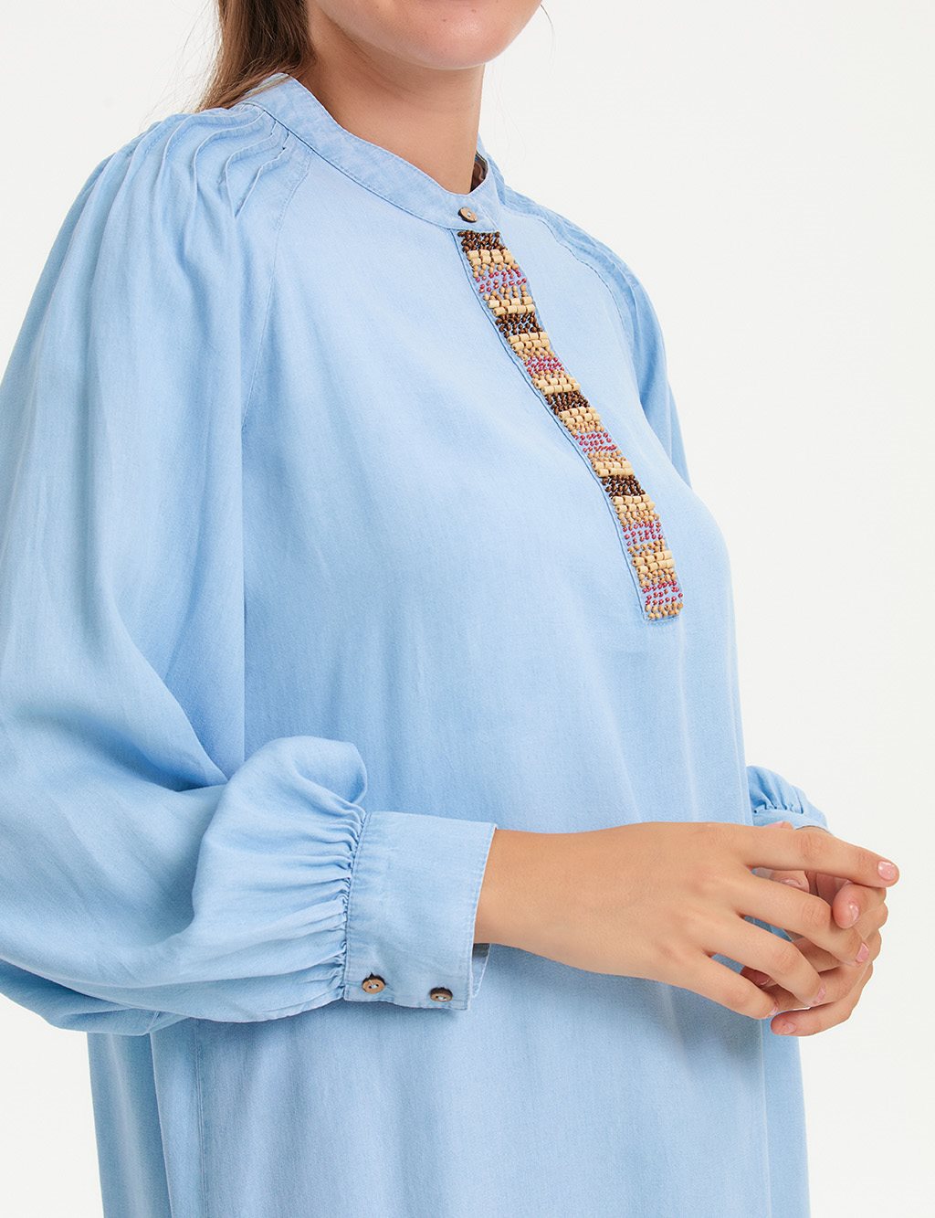 Bead Embroidered Tencel Tunic Blue
