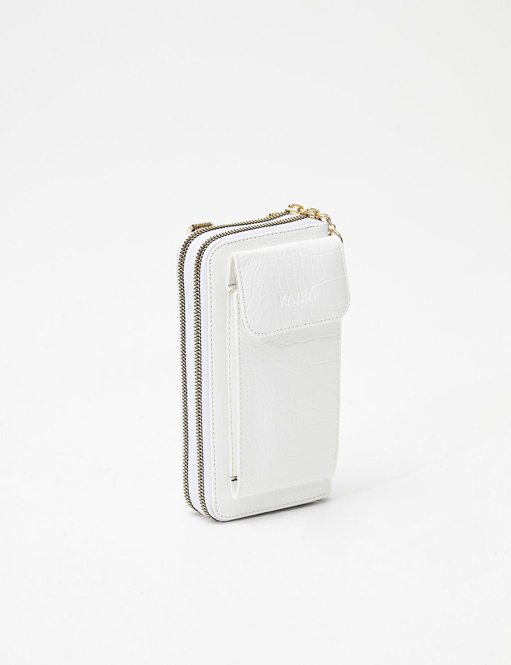 Croco Patterned Multifunctional Wallet Bag White